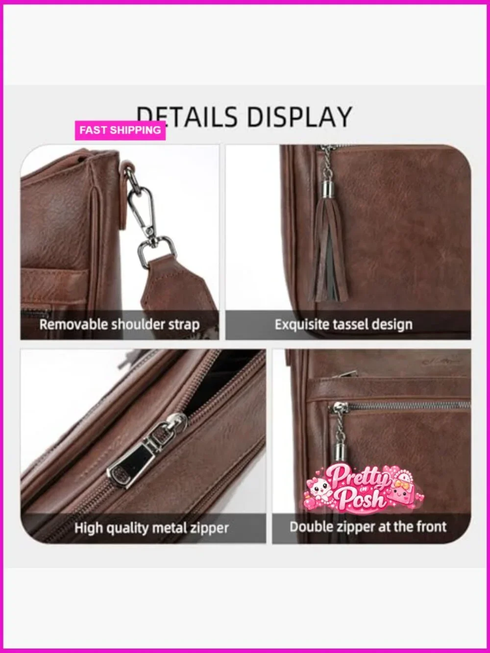Vegan Leather Crossbody Bag with Tassel, Lightweight Hobo Purse